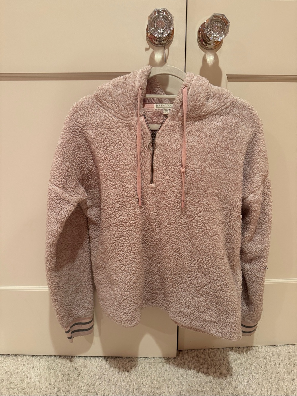 PJ Salvage Plush Sherpa Half-Zip Hoodie - Blush Pink